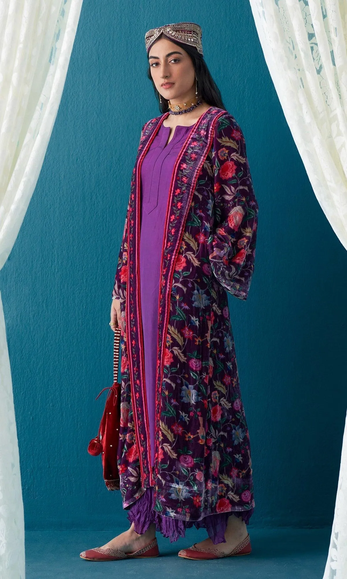 Khizaan Chintz Plum Velvet Jacket Only