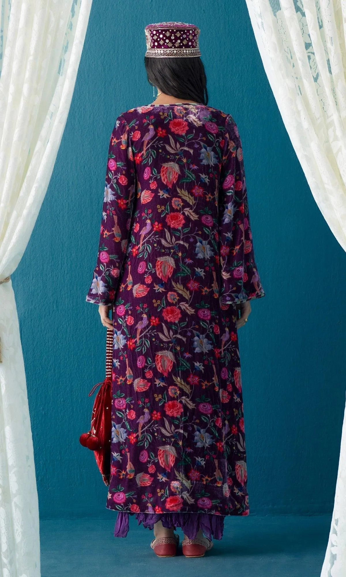 Khizaan Chintz Plum Velvet Jacket Only