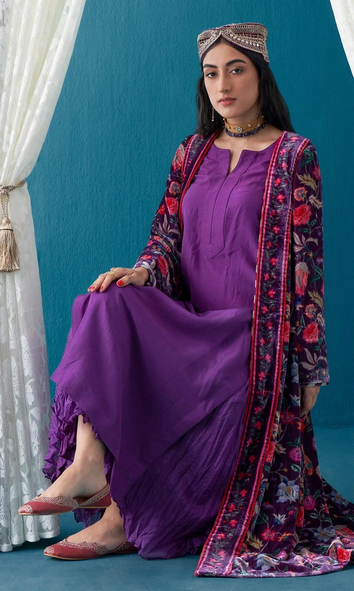 Khizaan Chintz Plum Velvet Jacket Only