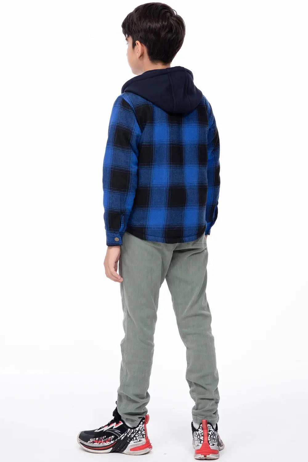 Kids Boys and Girls Fleece-Lined Snap Flannel Shirt,Hooded Plaid Jacket