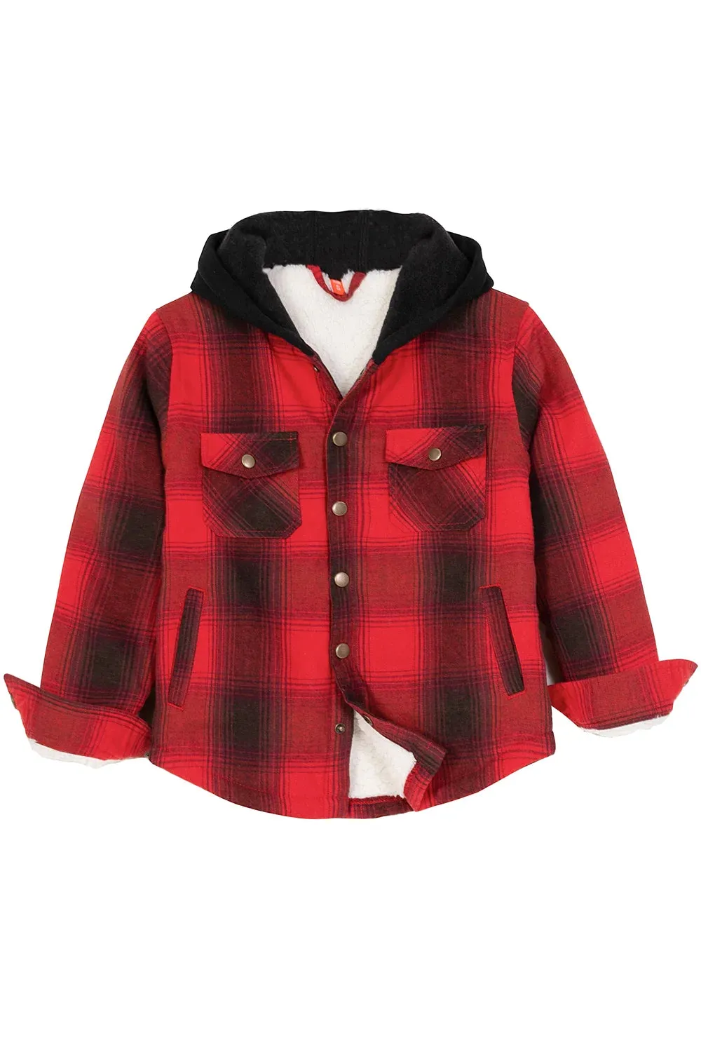 Kids Boys and Girls Fleece-Lined Snap Flannel Shirt,Hooded Plaid Jacket