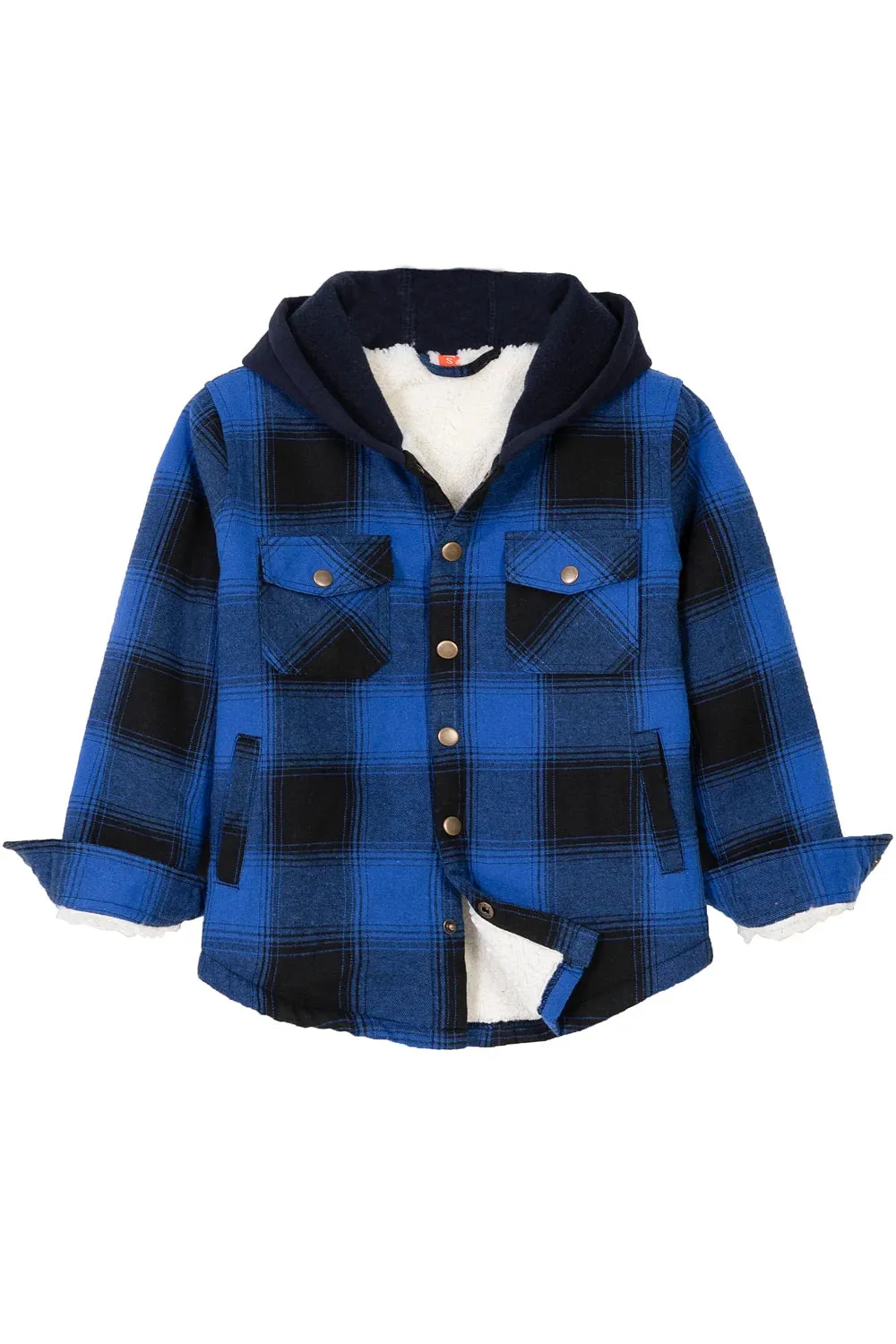 Kids Boys and Girls Fleece-Lined Snap Flannel Shirt,Hooded Plaid Jacket