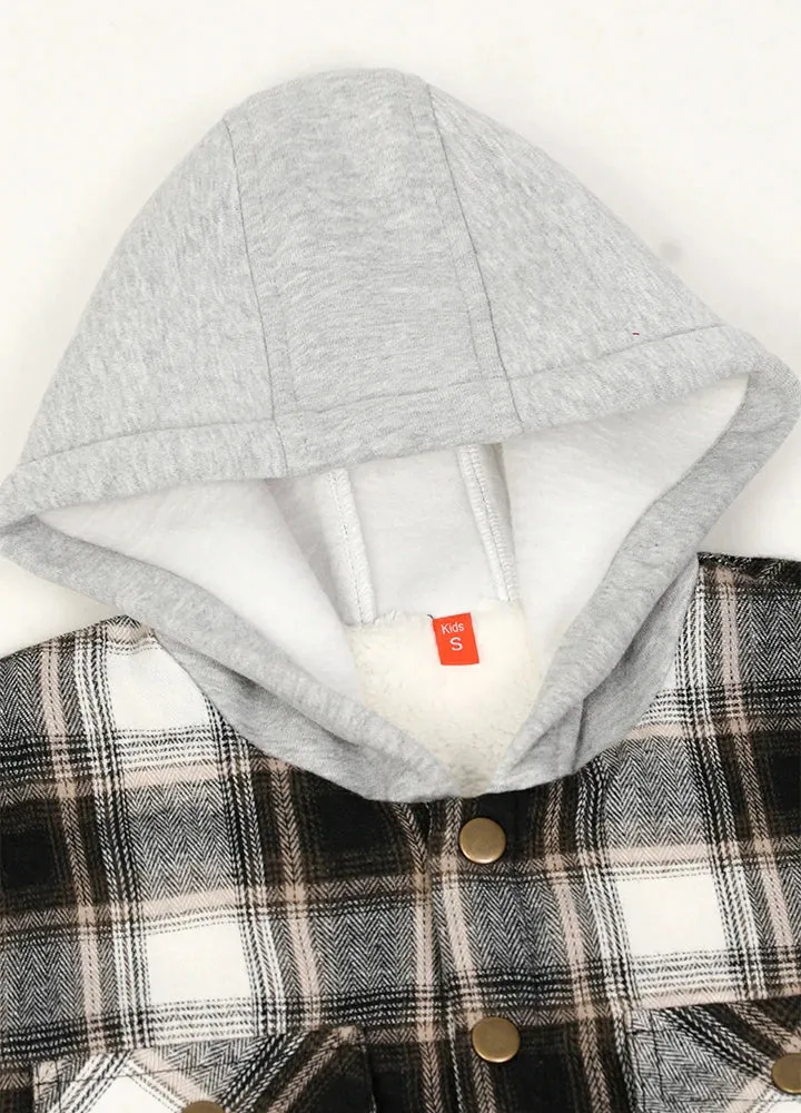 Kids Boys and Girls Fleece-Lined Snap Flannel Shirt,Hooded Plaid Jacket