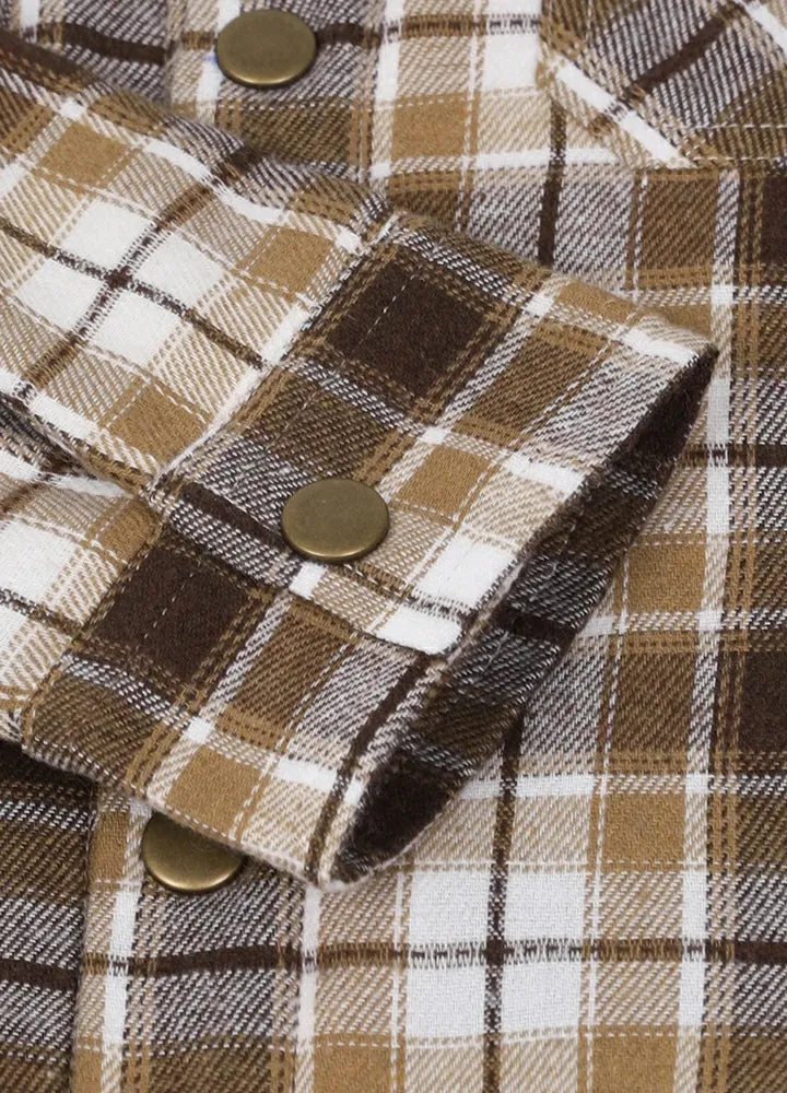 Kids Boys and Girls Fleece-Lined Snap Flannel Shirt,Hooded Plaid Jacket