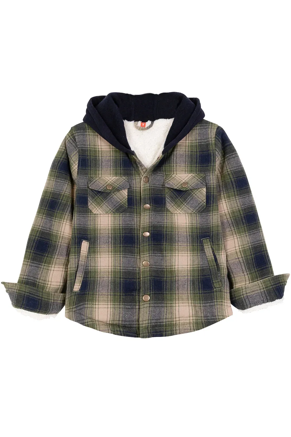 Kids Boys and Girls Fleece-Lined Snap Flannel Shirt,Hooded Plaid Jacket