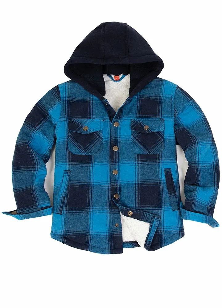 Kids Boys and Girls Fleece-Lined Snap Flannel Shirt,Hooded Plaid Jacket