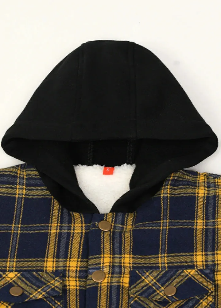 Kids Boys and Girls Fleece-Lined Snap Flannel Shirt,Hooded Plaid Jacket