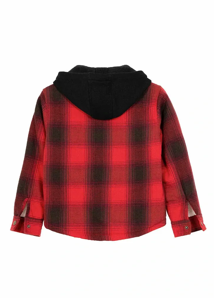 Kids Boys and Girls Fleece-Lined Snap Flannel Shirt,Hooded Plaid Jacket