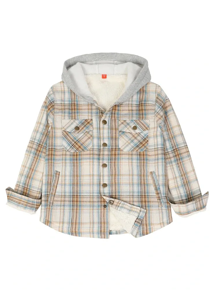 Kids Boys and Girls Fleece-Lined Snap Flannel Shirt,Hooded Plaid Jacket