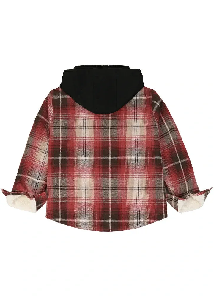 Kids Boys and Girls Fleece-Lined Snap Flannel Shirt,Hooded Plaid Jacket