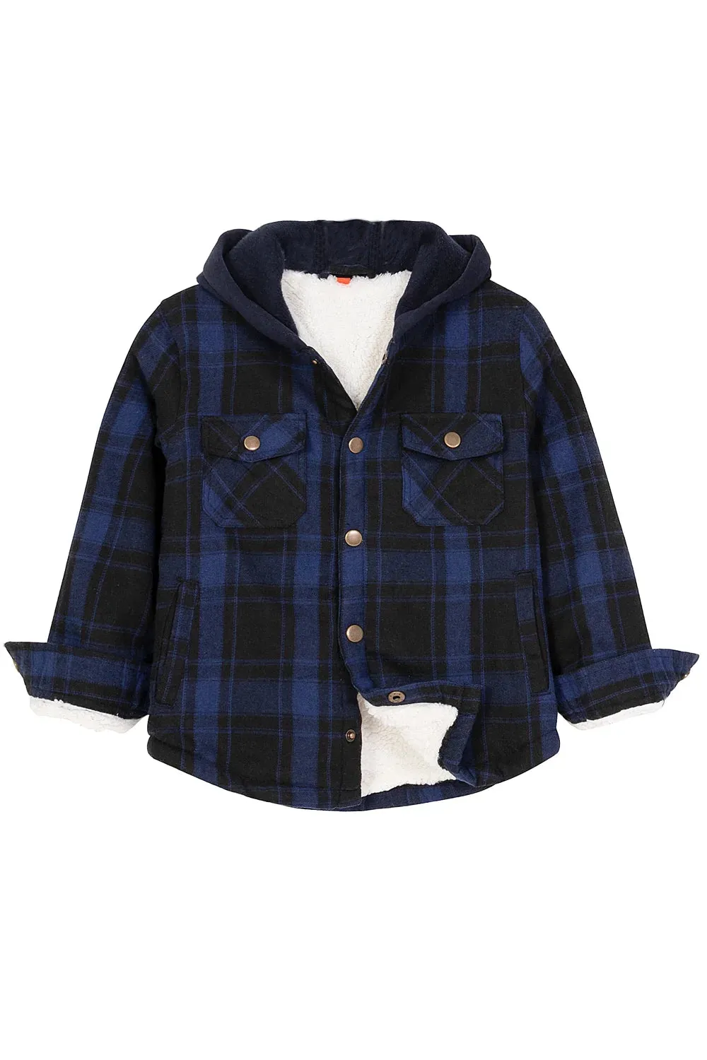 Kids Boys and Girls Fleece-Lined Snap Flannel Shirt,Hooded Plaid Jacket