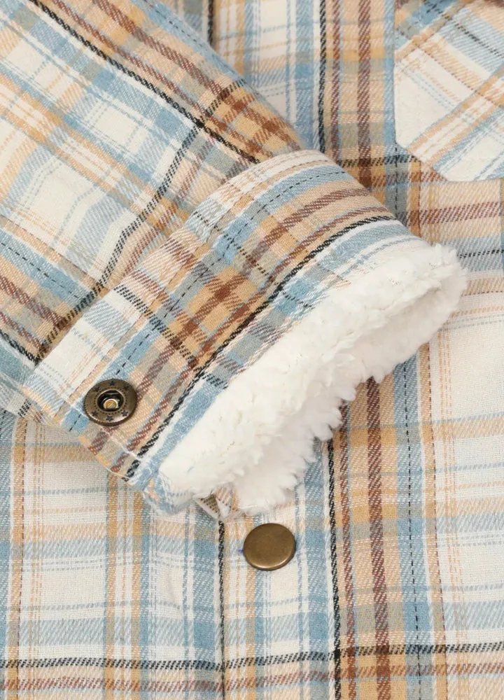 Kids Boys and Girls Fleece-Lined Snap Flannel Shirt,Hooded Plaid Jacket