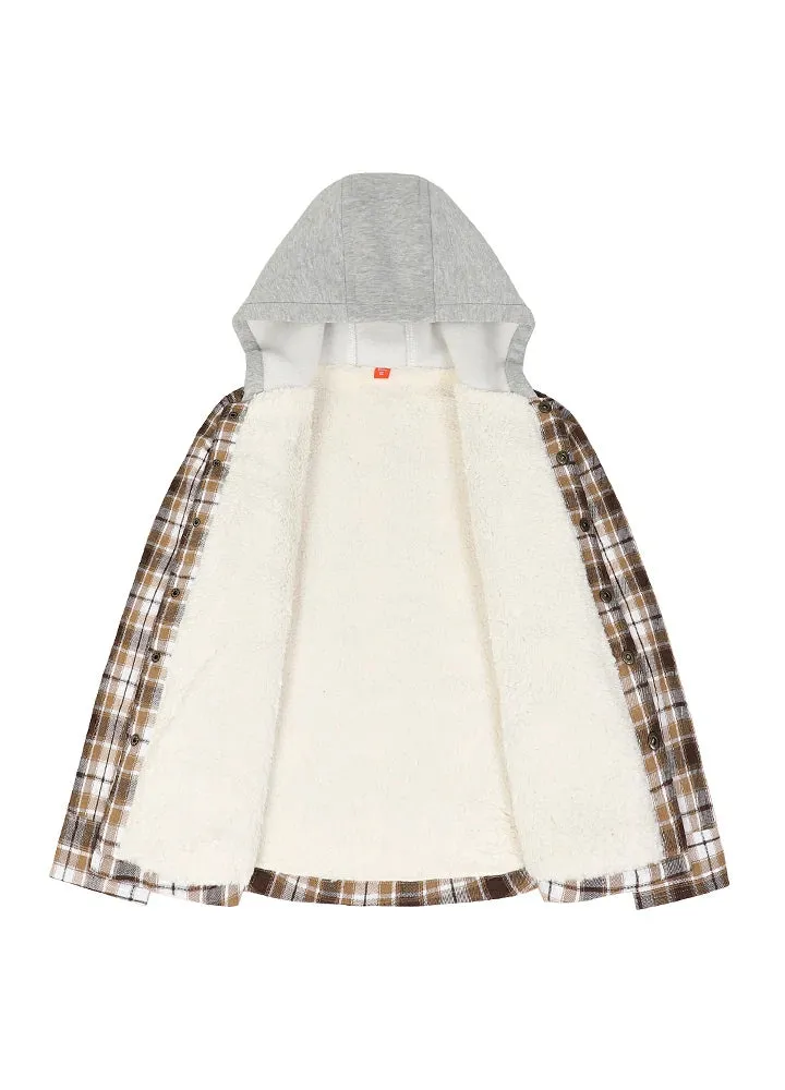 Kids Boys and Girls Fleece-Lined Snap Flannel Shirt,Hooded Plaid Jacket