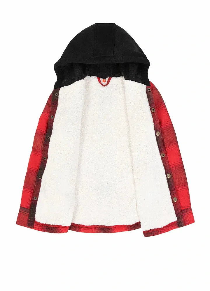 Kids Boys and Girls Fleece-Lined Snap Flannel Shirt,Hooded Plaid Jacket