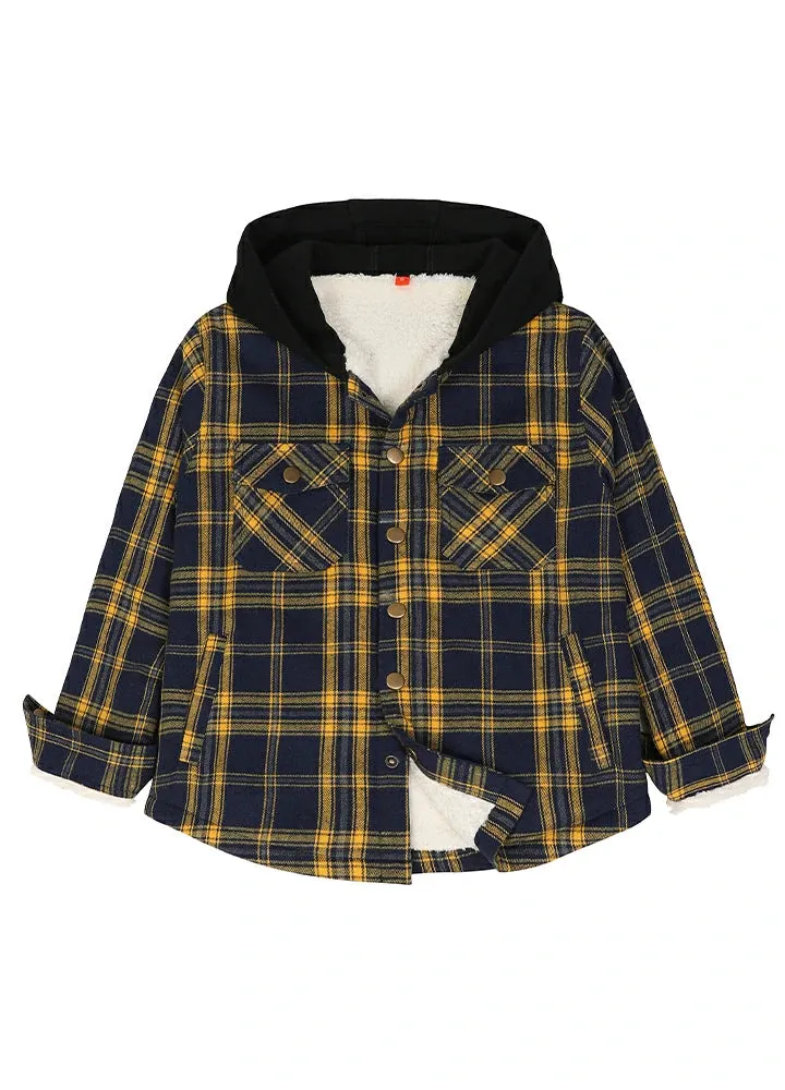 Kids Boys and Girls Fleece-Lined Snap Flannel Shirt,Hooded Plaid Jacket