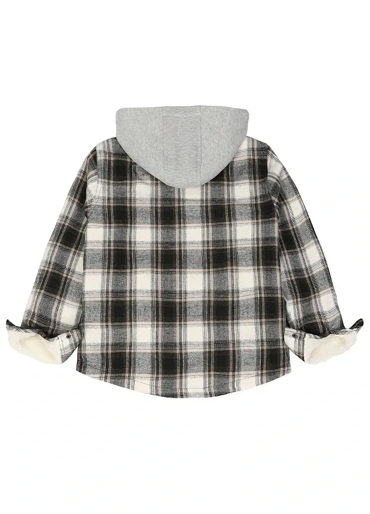 Kids Boys and Girls Fleece-Lined Snap Flannel Shirt,Hooded Plaid Jacket