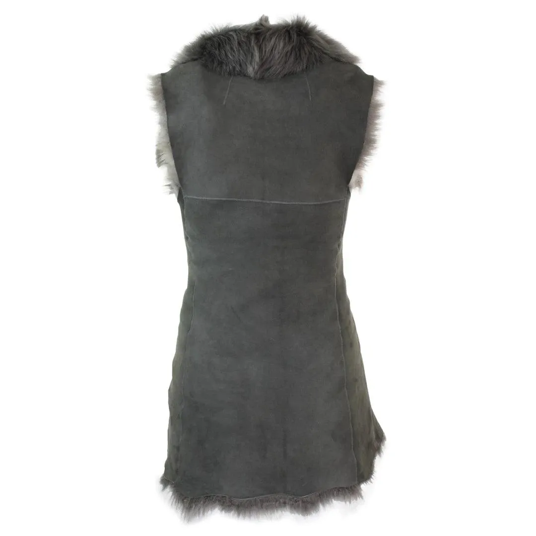 Ladies Women Real Spanish Toscana Shearling Sheepskin Grey Leather Waistcoat Gillet