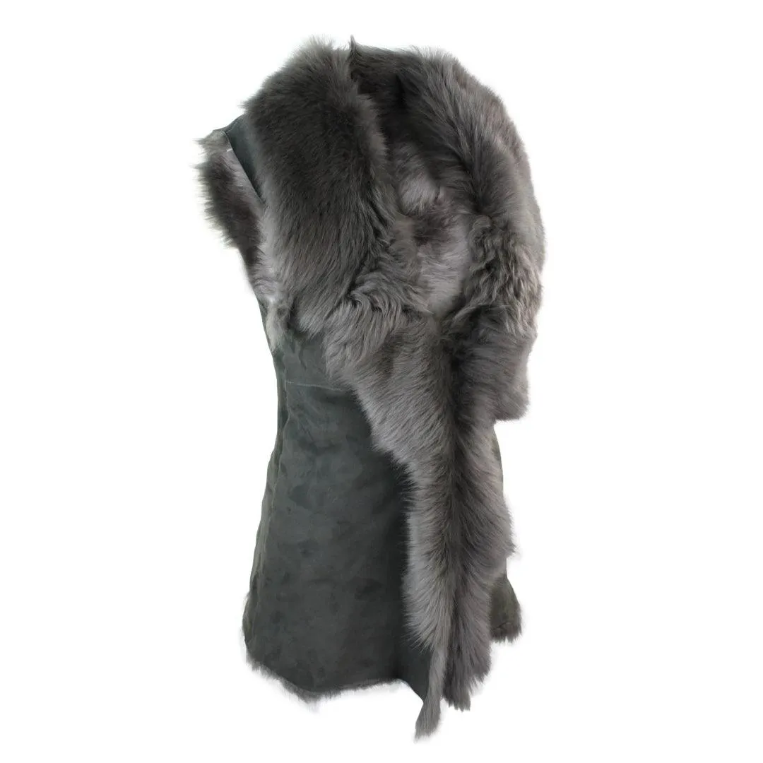 Ladies Women Real Spanish Toscana Shearling Sheepskin Grey Leather Waistcoat Gillet