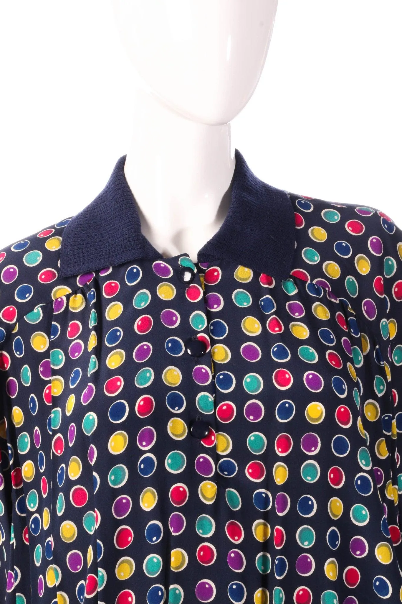 Les Lunis Blue silk skirt and top with rainbow spots size 10/12