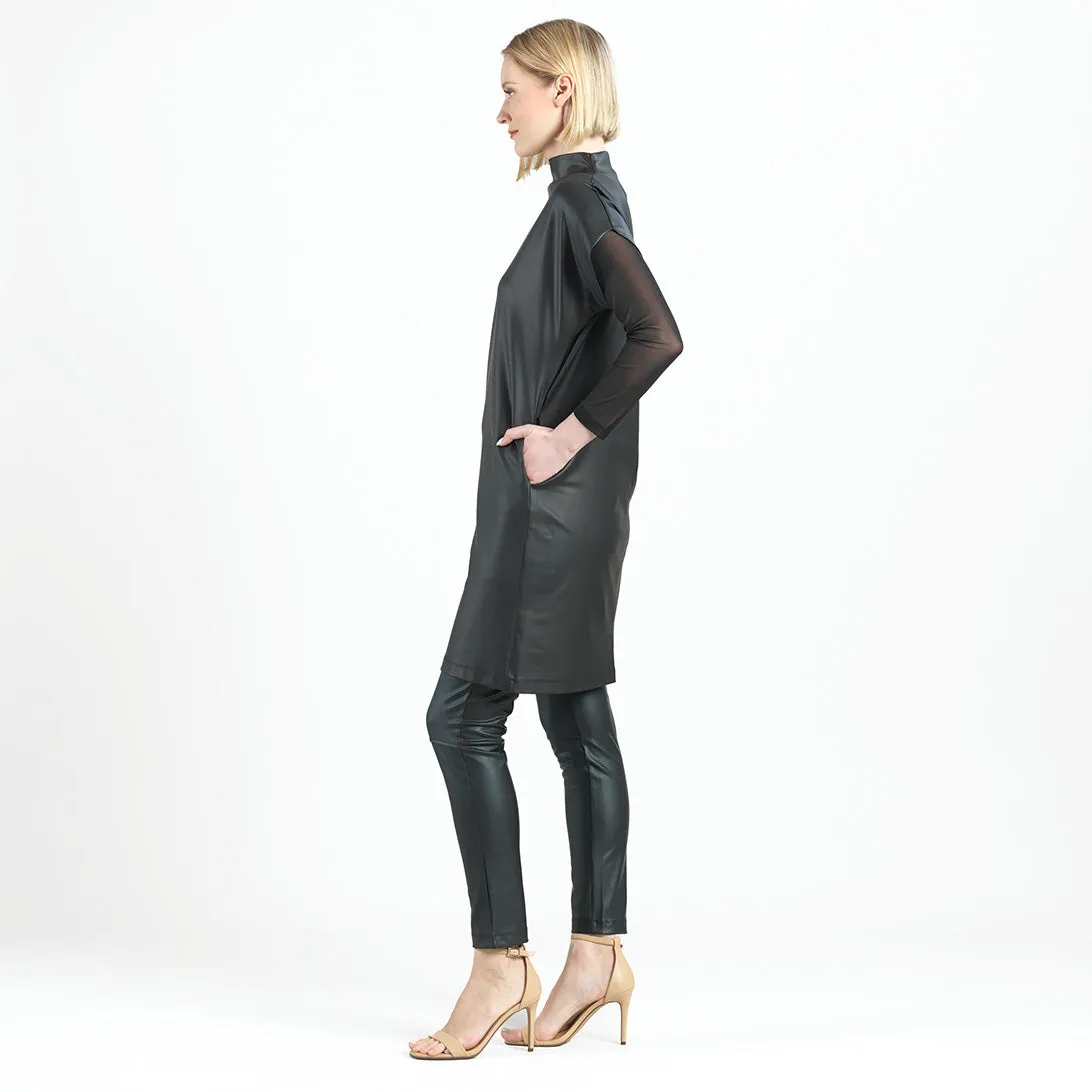 Liquid Leather™ - High Neck Tunic Pocket Dress - Black - Final Sale!