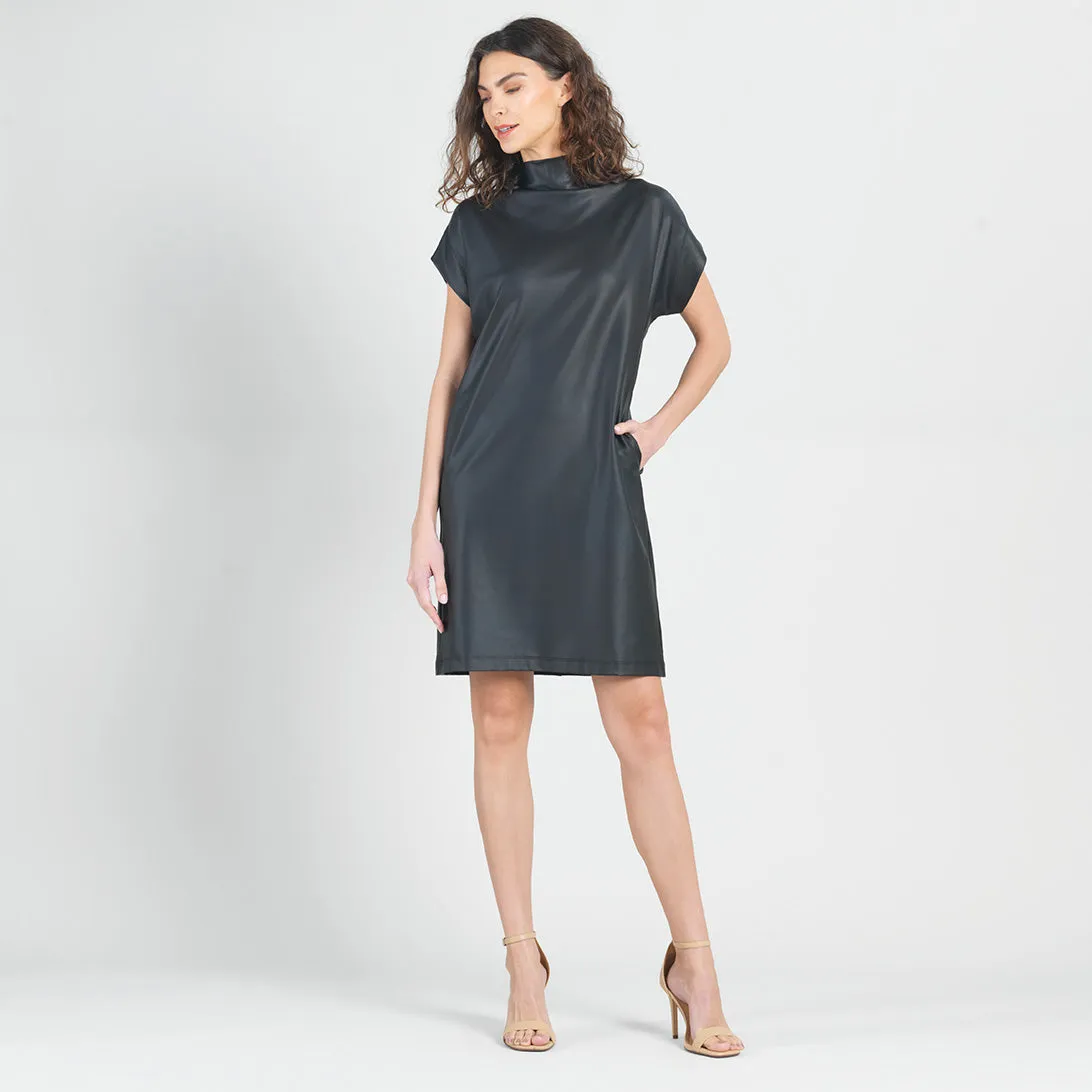 Liquid Leather™ - High Neck Tunic Pocket Dress - Black - Final Sale!