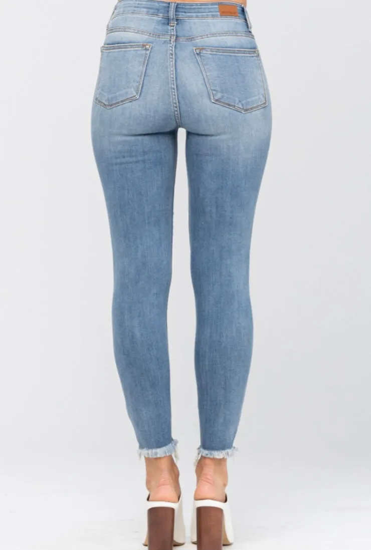 Long hem fray skinnies