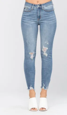 Long hem fray skinnies