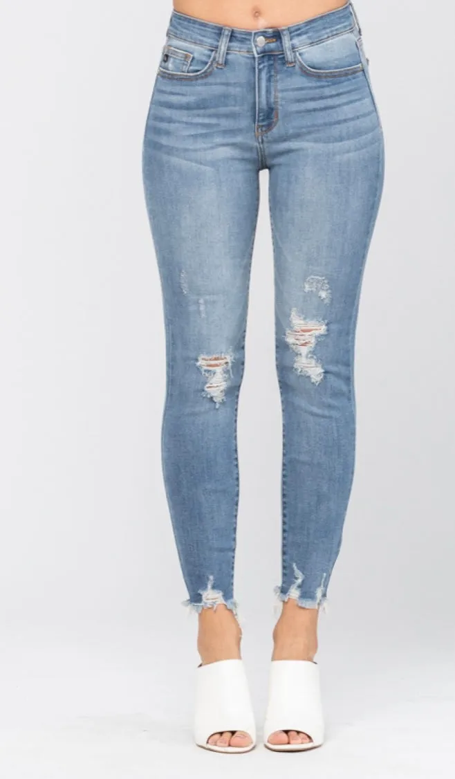 Long hem fray skinnies