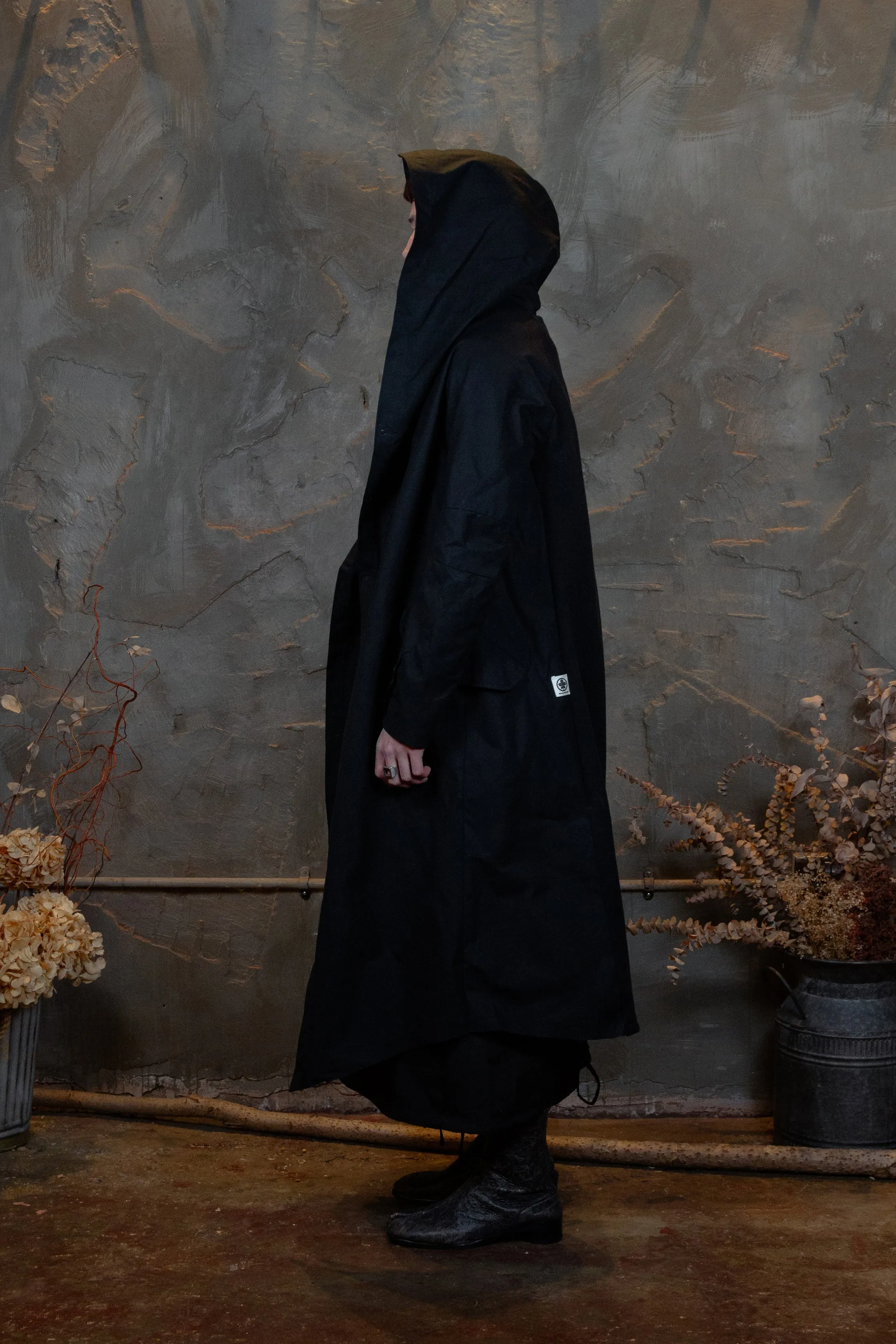 Long hooded coat black