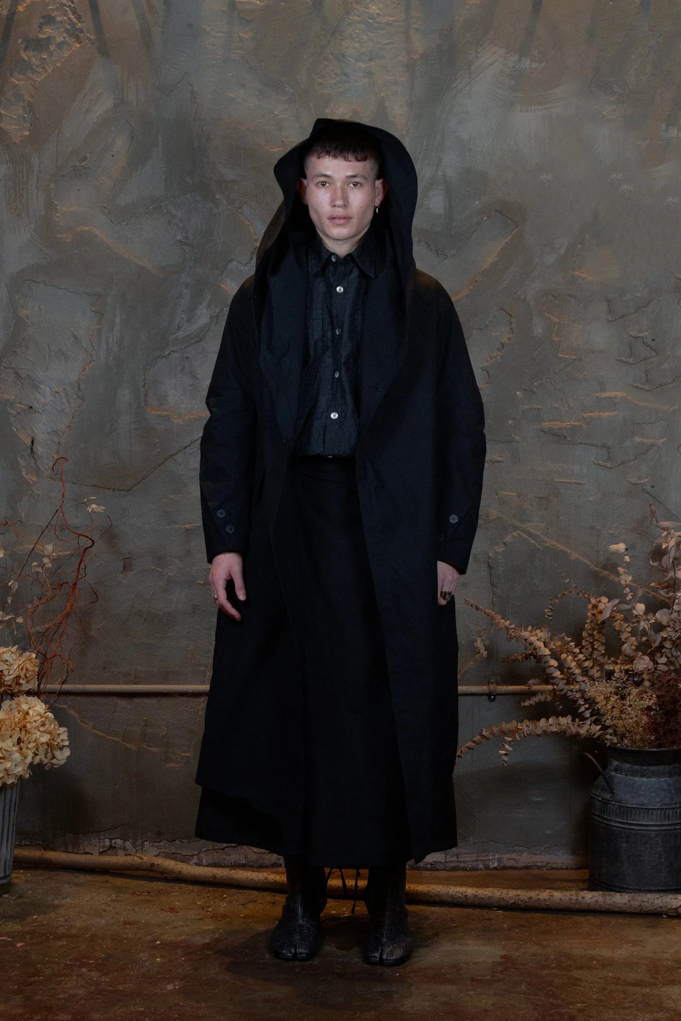 Long hooded coat black