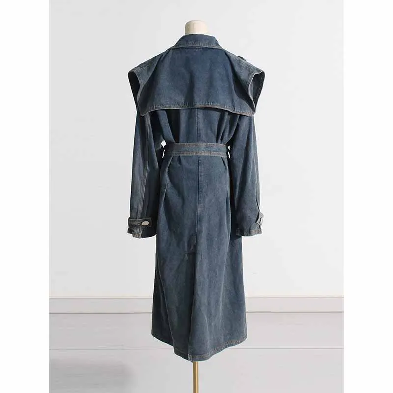 Long length denim coat lace up  jean coat  for women