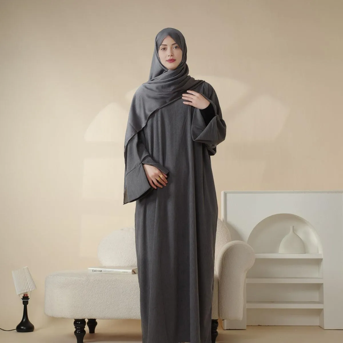 MA045 Corduroy Wide Sleeve Abaya