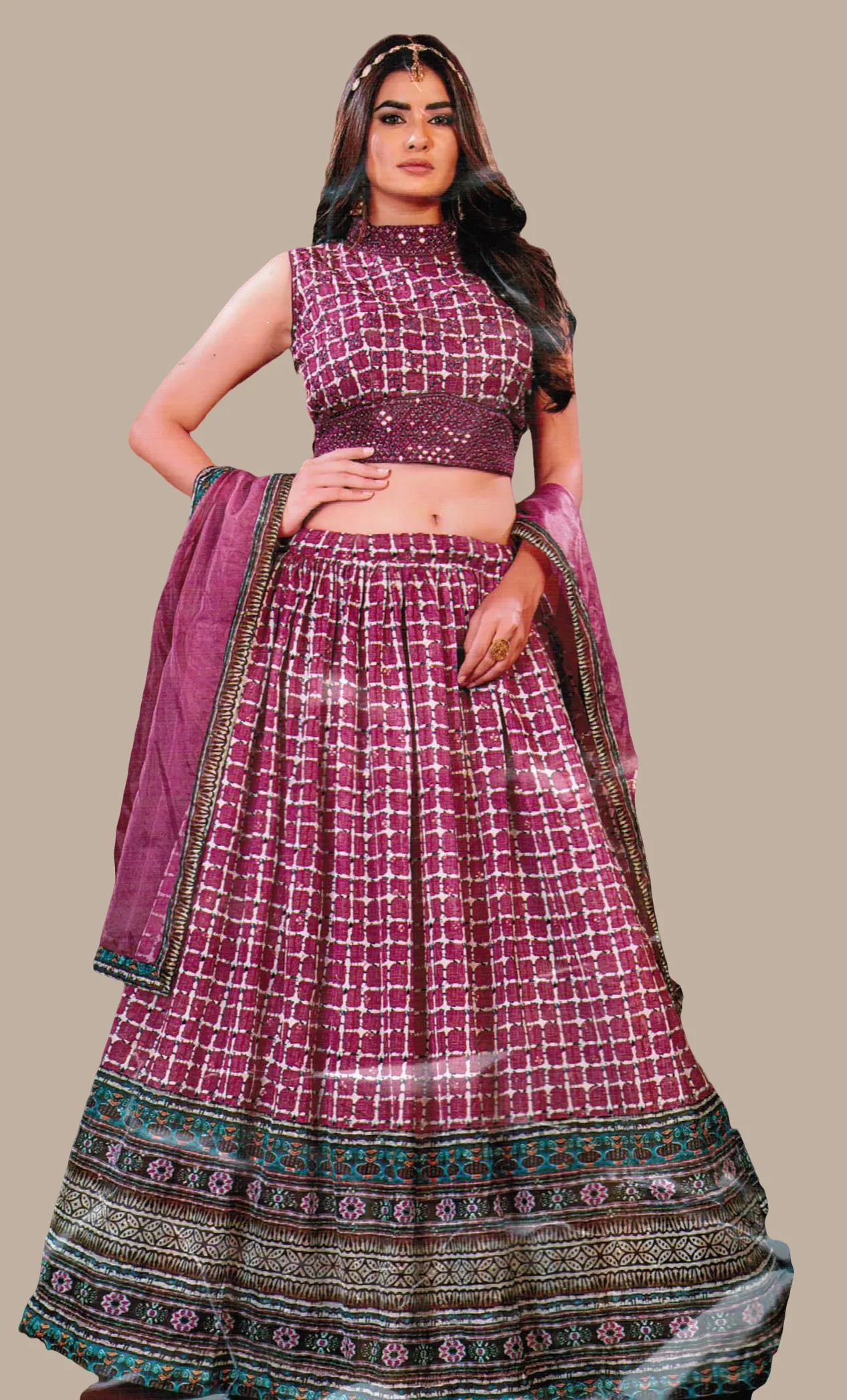 Magenta Printed Chania Choli Set