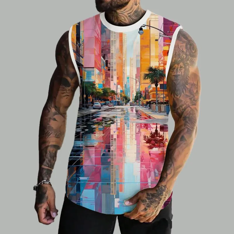 Men's Basic Printed Round Neck Vest 33127011YM