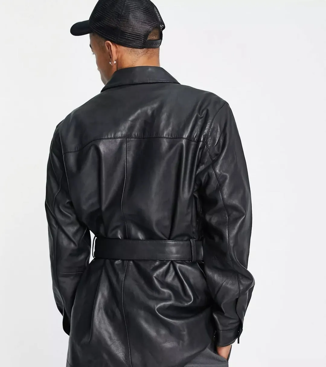 Men’s Black Oversized Leather Shirt With Belt