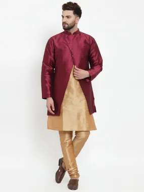 Men's Copper Kurta With Pyjama & Wine Self Design Jacket - Benstoke