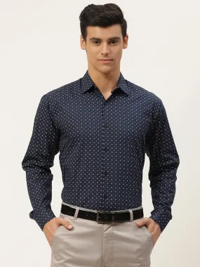 Mens Cotton Navy Blue & Multi Printed Formal Shirt - Sojanya