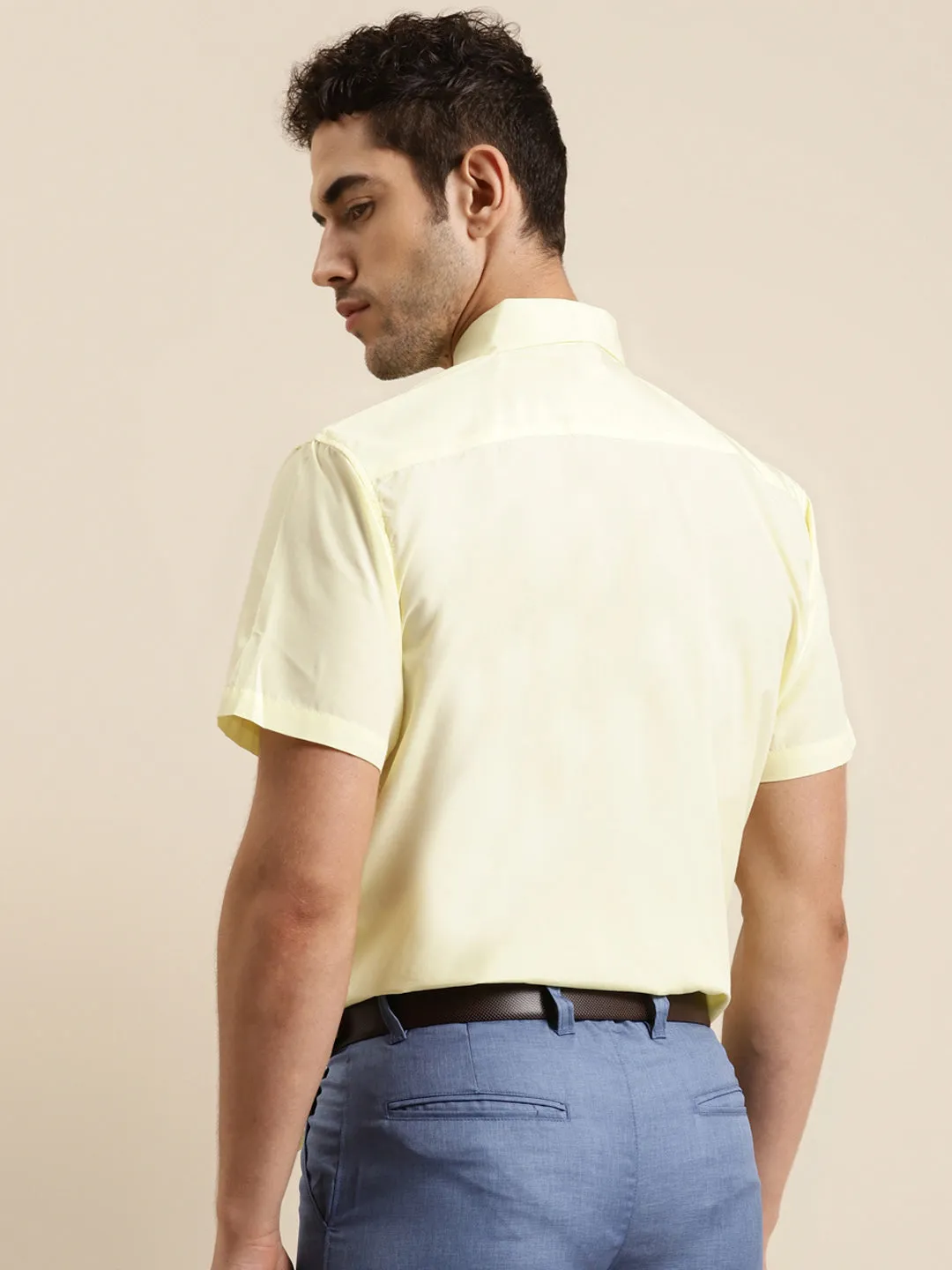 Men's Cotton Yellow Half sleeves Casual Shirt