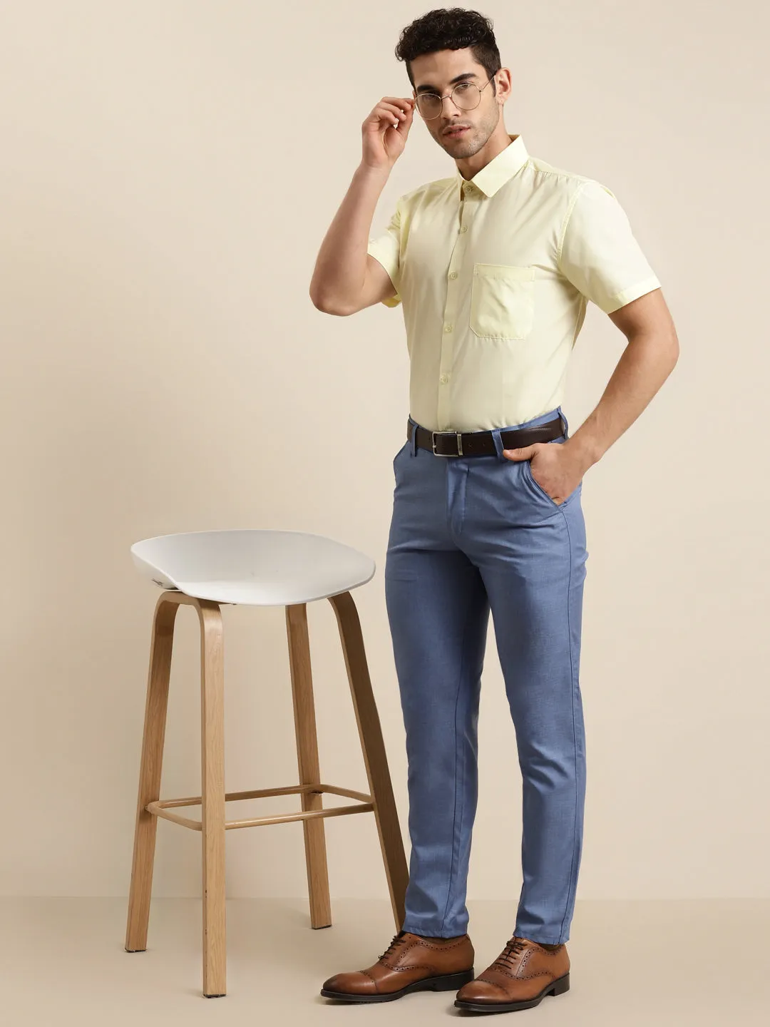 Men's Cotton Yellow Half sleeves Casual Shirt