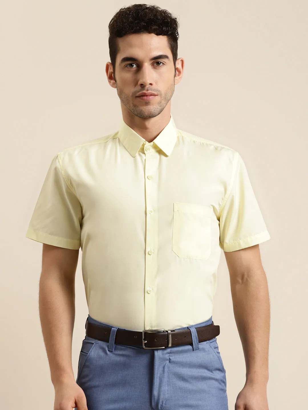 Men's Cotton Yellow Half sleeves Casual Shirt