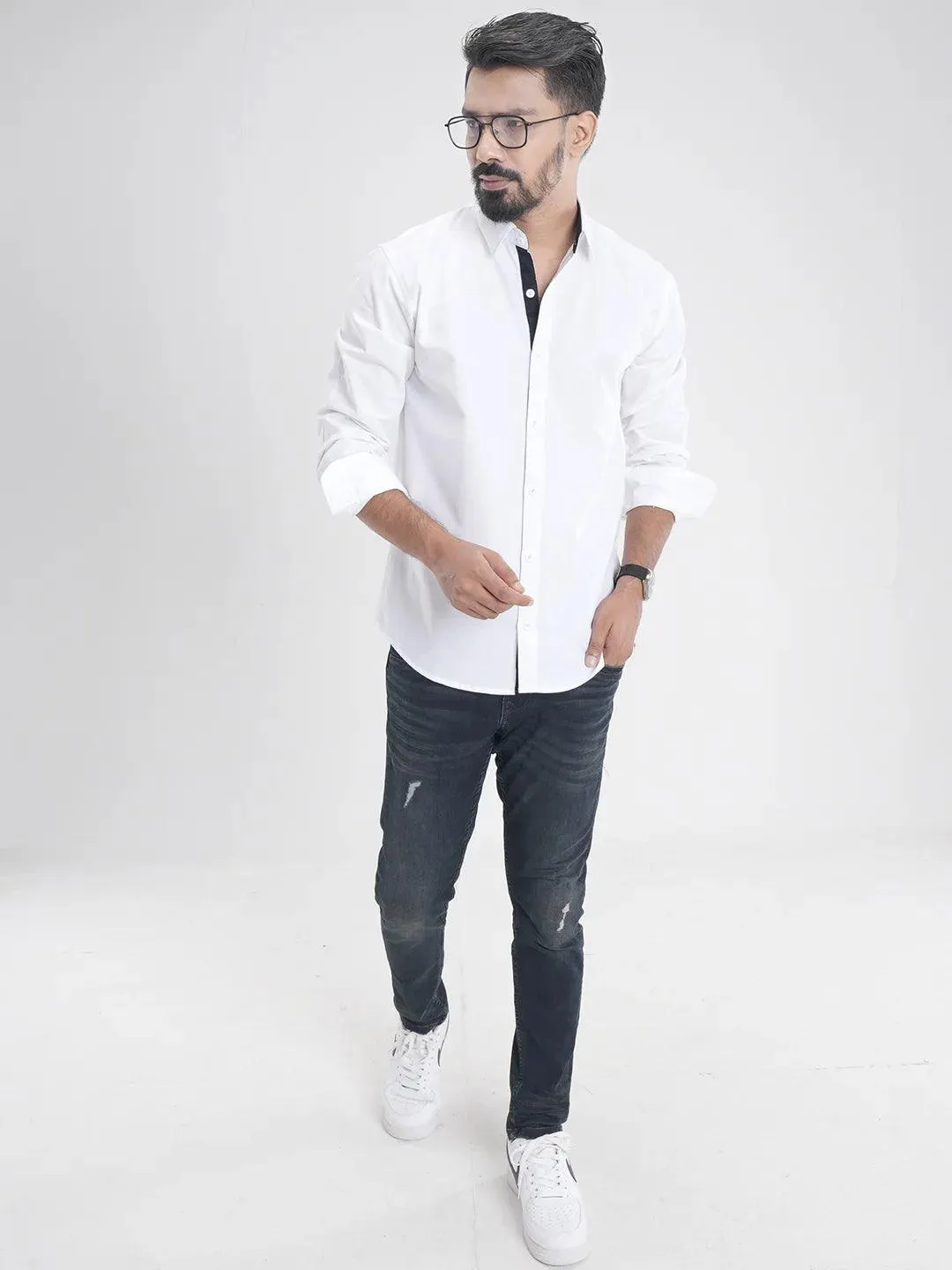 Men's Full Sleeve Casual Shirt in Solid White