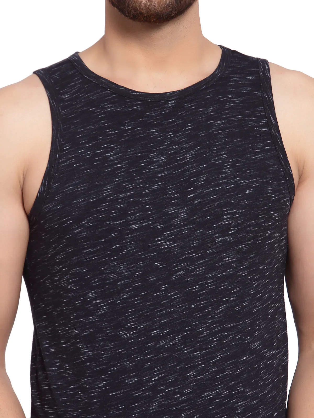 Men's Muscle Vests with Side Contrast Panel - Black Jaspe