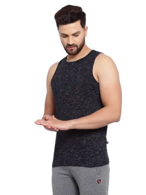 Men's Muscle Vests with Side Contrast Panel - Black Jaspe