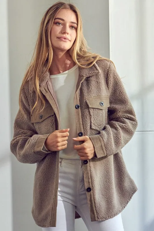 Mocha Plus Sherpa Fleece Shacket