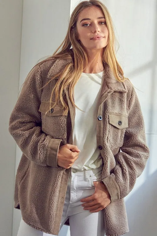 Mocha Plus Sherpa Fleece Shacket