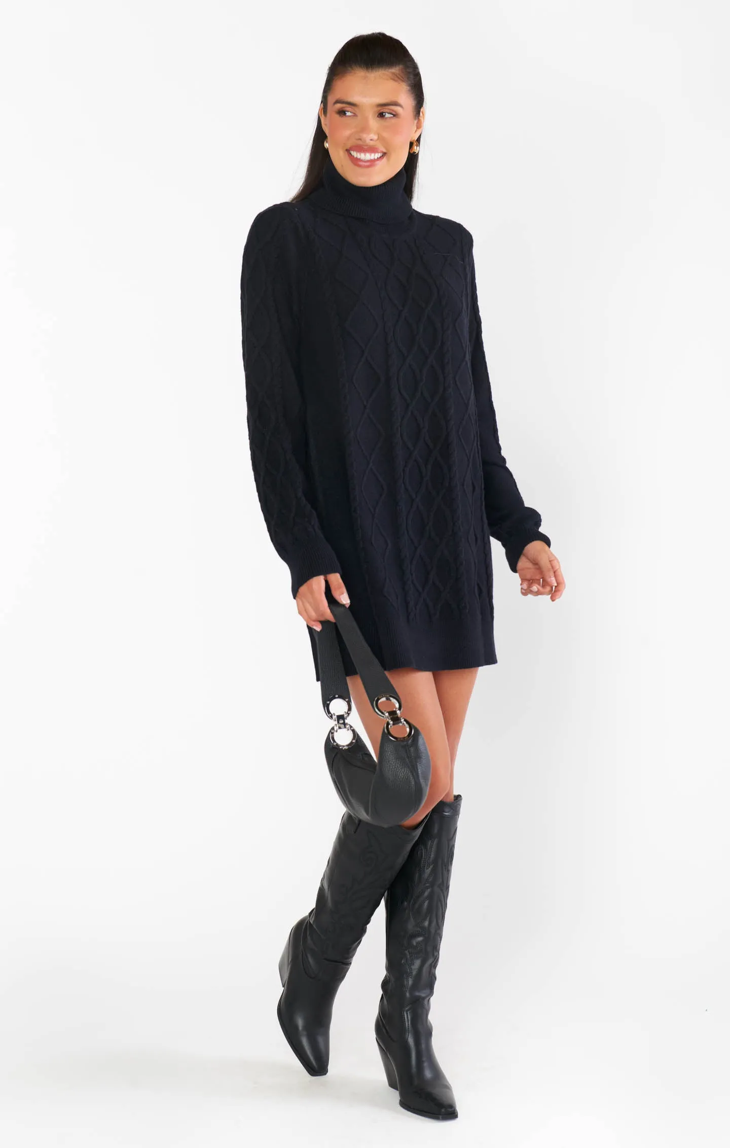 Montreal Mini Dress ~ Black Cable Knit