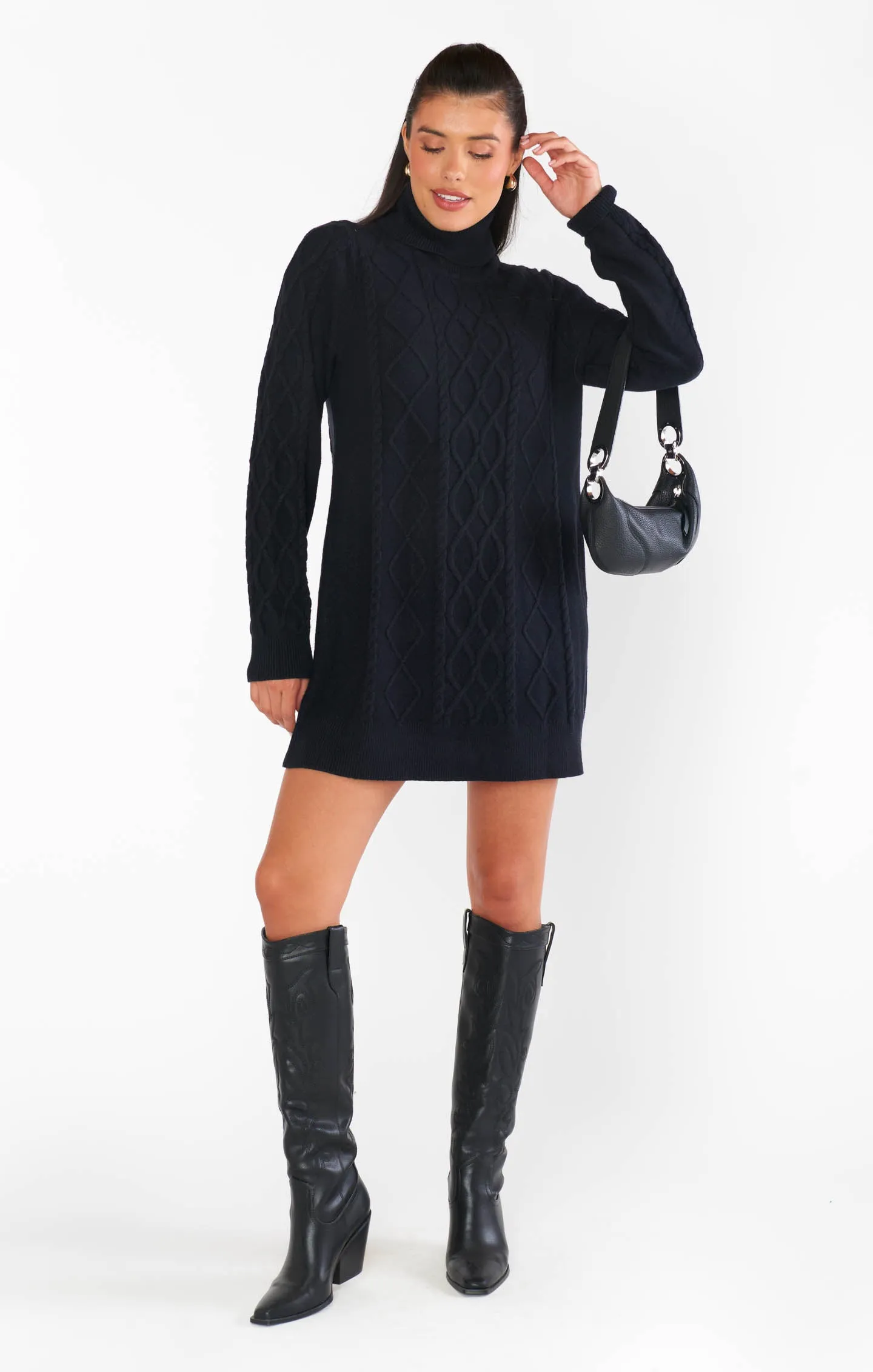 Montreal Mini Dress ~ Black Cable Knit