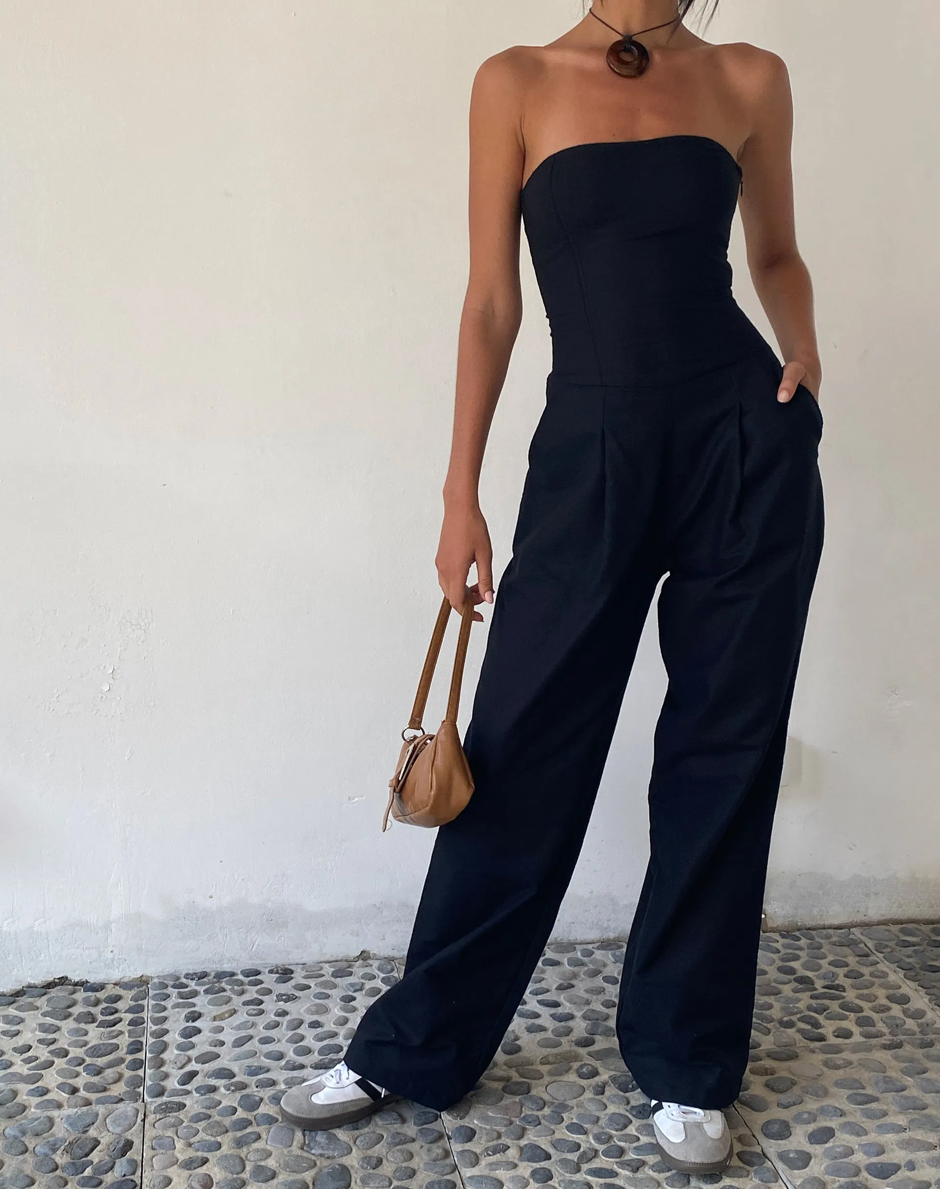 MOTEL X JACQUIE Kyaria Bandeau Jumpsuit in Black