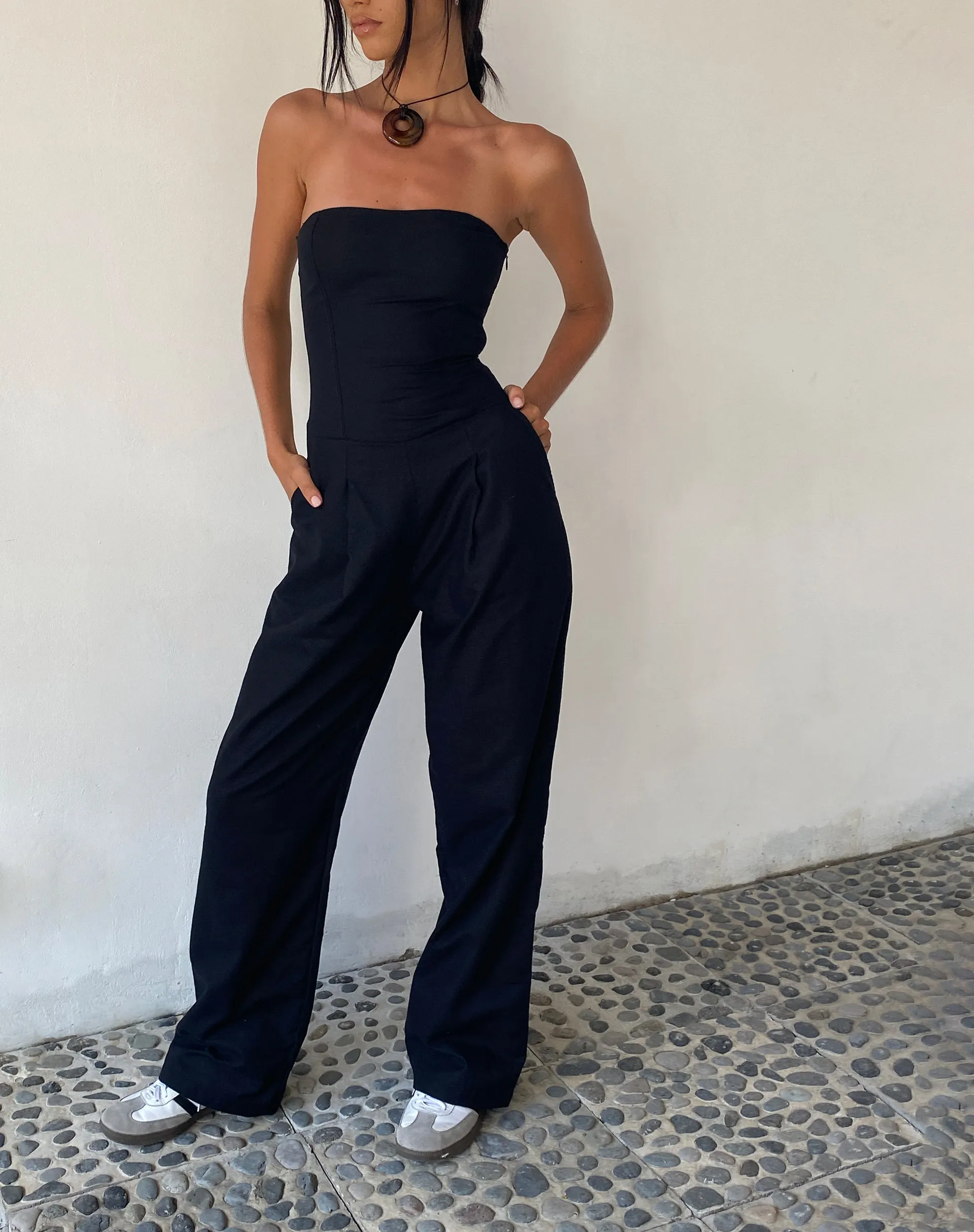 MOTEL X JACQUIE Kyaria Bandeau Jumpsuit in Black