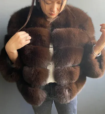 Natural 50CM Real Fox Fur Coat Women Winter Vest Jacket Fashion Outwear Real Fox Fur Vest Coat